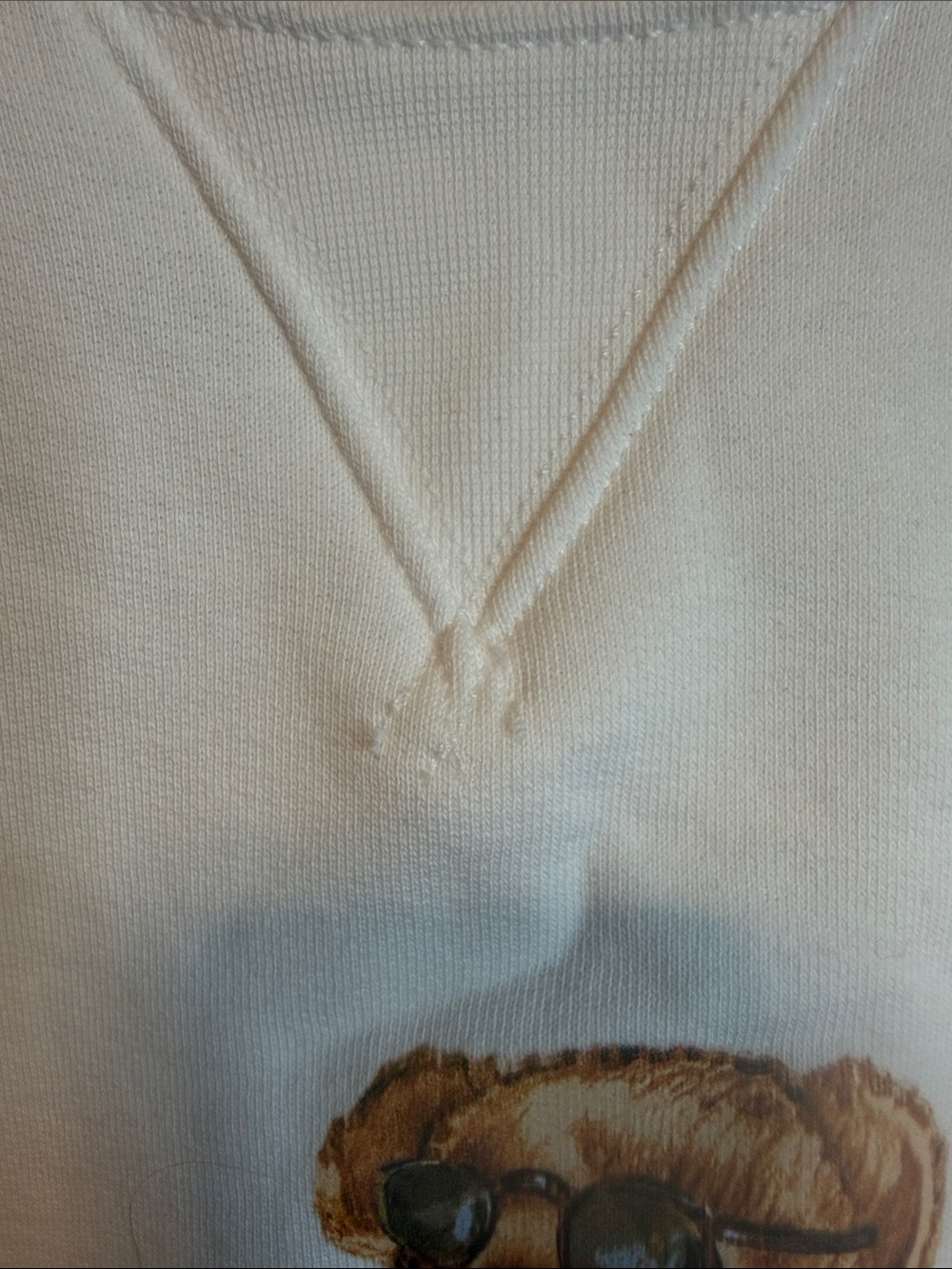 Polo by Ralph Lauren White Fleece Crewneck Sweatshirt with Printed Polo Bear - Picture 4 of 8